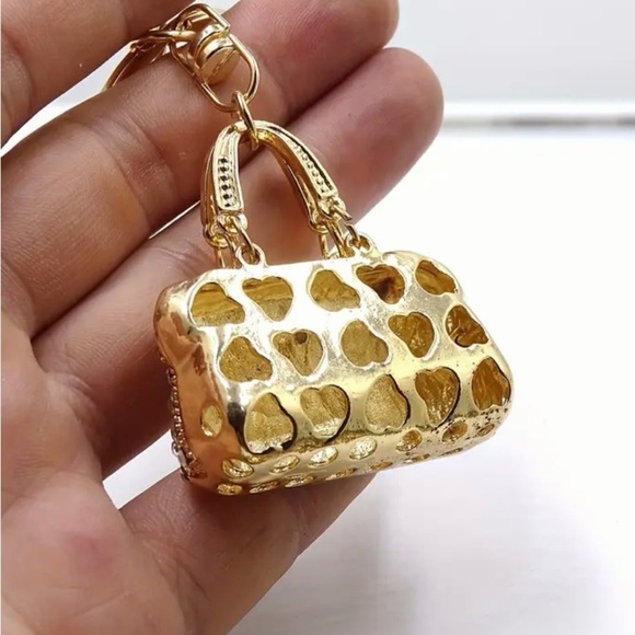 Turquoise & Gold Rhinestone Purse Bag Charm Keychain – Luxury Bling Accessory - Picture 3 of 4